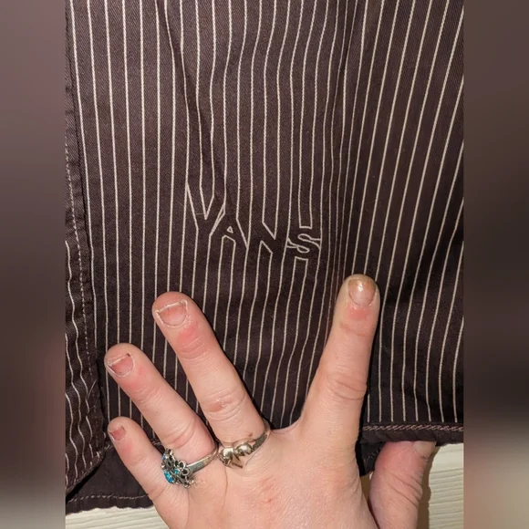 Vans Boys' Brown Pinstripe Button Down Long Sleeve Shirt - Picture 4 of 4